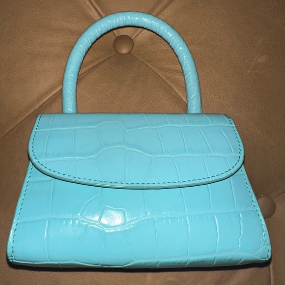 BY FAR croc embossed leather mini turquoise bag with removable strap & dust bag - Picture 3 of 7